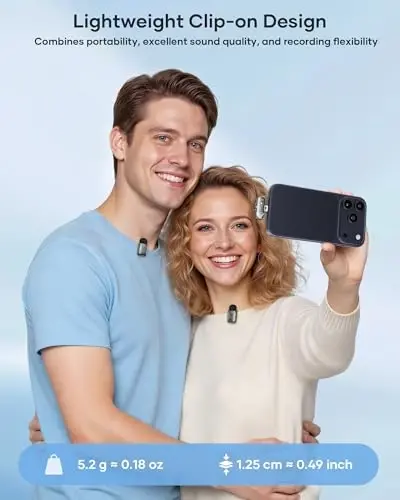 KUKIHO Mini 2 Wireless Lavalier Microphones for iPhone 15/16/17 & Android, 3-Level Noise Reduction, Plug & Play, 36H Battery with Charging Case, Wireless Lapel Mic for Video Recording, Vlogging - 4