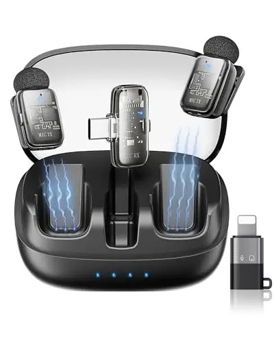 KUKIHO Mini 2 Wireless Lavalier Microphones for iPhone 15/16/17 & Android, 3-Level Noise Reduction, Plug & Play, 36H Battery with Charging Case, Wireless Lapel Mic for Video Recording, Vlogging - KUKIHO