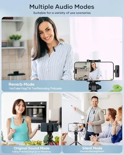 KUKIHO Wireless Lavalier Microphone for iPhone iPad and Android Phone, 2 Pack Lapel Mic Plug and Play Wireless Mic Noise Reduction Microphone for Video Recording Interview Podcast (Black) - 3