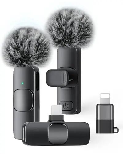 KUKIHO Wireless Lavalier Microphone for iPhone iPad Android, 2 Pack Noise Reduction Lapel Mic Plug and Play for Video Recording Interview Podcast YouTube (Black) - 1