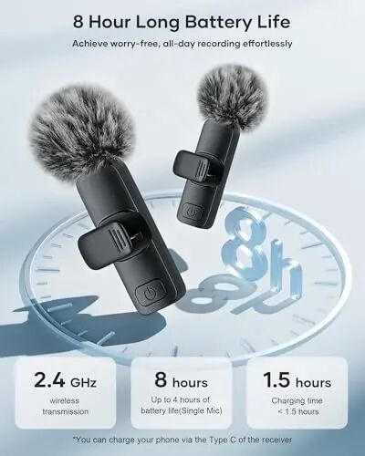 KUKIHO Wireless Lavalier Microphone for iPhone iPad Android, 2 Pack Noise Reduction Lapel Mic Plug and Play for Video Recording Interview Podcast YouTube (Black) - 5