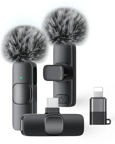 KUKIHO Wireless Lavalier Microphone for iPhone iPad Android, 2 Pack Noise Reduction Lapel Mic Plug and Play for Video Recording Interview Podcast YouTube (Black) - 1