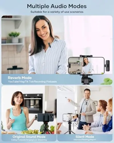 KUKIHO Wireless Lavalier Microphone for iPhone iPad Android, 2 Pack Noise Reduction Lapel Mic Plug and Play for Video Recording Interview Podcast YouTube (Black) - 3