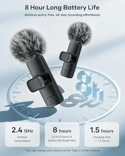 KUKIHO Wireless Lavalier Microphone for iPhone iPad Android, 2 Pack Noise Reduction Lapel Mic Plug and Play for Video Recording Interview Podcast YouTube (Black) - 5
