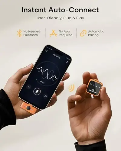 KUKIHO Wireless Lavalier Microphone for iPhone iPad Android with Charging Case 80h Battery Life, Noise Cancellation, 164ft Range Plug-Play Clip On Lapel Mic for YouTube, Video Recording, Vlog (Orange - KUKIHO (1)