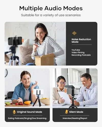KUKIHO Wireless Lavalier Microphone for iPhone iPad Android with Charging Case 80h Battery Life, Noise Cancellation, 164ft Range Plug-Play Clip On Lapel Mic for YouTube, Video Recording, Vlog (Orange - 3