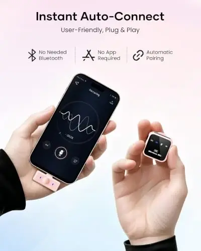 KUKIHO Wireless Lavalier Microphone for iPhone iPad Android with Charging Case 80h Battery Life, Noise Cancellation, 164ft Range Plug-Play Clip On Lapel Mic for YouTube, Video Recording, Vlog (Pink) - KUKIHO (1)