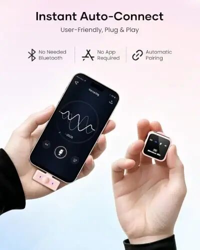 KUKIHO Wireless Lavalier Microphone for iPhone iPad Android with Charging Case 80h Battery Life, Noise Cancellation, 164ft Range Plug-Play Clip On Lapel Mic for YouTube, Video Recording, Vlog (Pink) - KUKIHO (1)