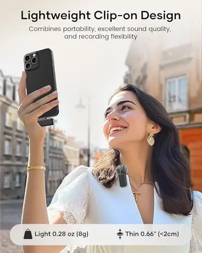 KUKIHO Zaryadlash qutisi bilan simsiz yelkali mikrofon, 36 soatlik batareya muddati, shovqinni bekor qilish, 135 fut diapazoni, iPhone, iPad, Android, YouTube, Vlog, Jonli efir uchun Plug-and-Play Clip-On mikrofon - 3