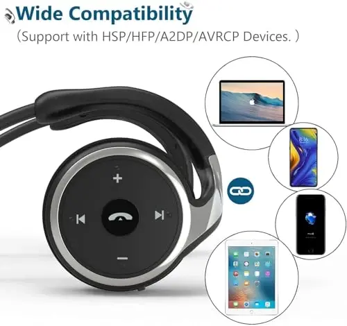 itayak Behind The Head Headphones, Bluetooth 5.0 Neckband Around Head Headphones Lightweight Small Foldable Wireless Sports Sweatproof Headset with Microphone & Carrying Case (Black) - 5