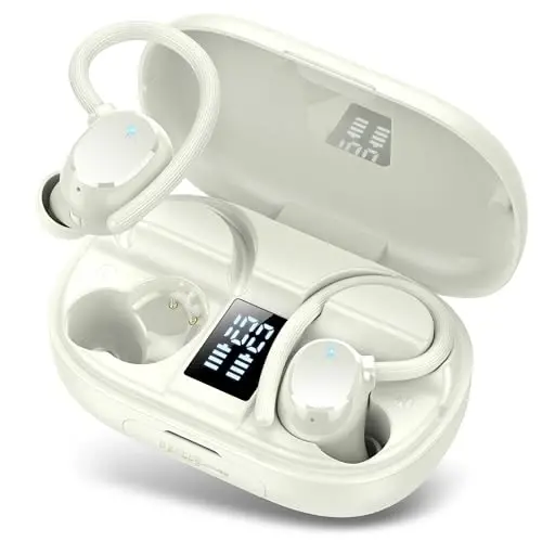 Ear buds Wireless Bluetooth Earbuds Sport 2026 NEW Bluetooth 5.3 Headphones 128H Playtime with LED Display Powerful Bass Over Ear Earphones with Earhooks IP7 Waterproof for Gym/Running/Workout - HADBLENG