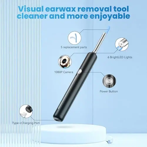 Ear Wax Removal - Ear Cleaner - Ear Camera - FSA HSA Eligible - Ear Wax Removal Kit - Ear Wax Removal Tool Camera - 1080HD Effective for Cleaning Ear Wax Build-Up - 5