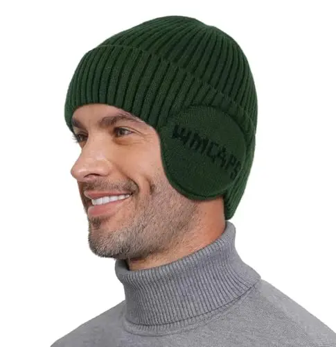Wmcaps Fleece Line Beanie with Earflap,Winter Knitted Hat for Men Women Stocking Caps for Cold Weather 