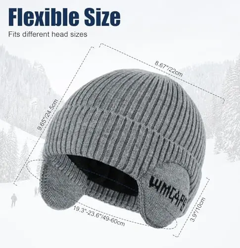 Wmcaps Fleece Line Beanie with Earflap,Winter Knitted Hat for Men Women Stocking Caps for Cold Weather - 4