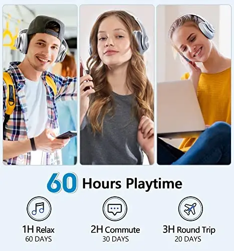 Headphones Wireless Bluetooth,60 Hours Playtime Foldable Lightweight Bluetooth Headphones Wireless Over Ear Wired Hi-Fi Stereo with 6 EQ Modes, Deep Bass Adjustable Headset with Mic, FM, TF for Adults - TUITAGER (1)