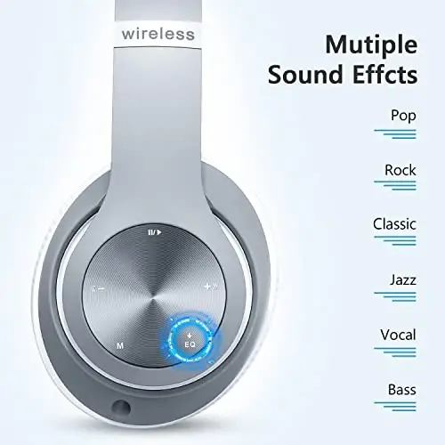 Headphones Wireless Bluetooth,60 Hours Playtime Foldable Lightweight Bluetooth Headphones Wireless Over Ear Wired Hi-Fi Stereo with 6 EQ Modes, Deep Bass Adjustable Headset with Mic, FM, TF for Adults - 5