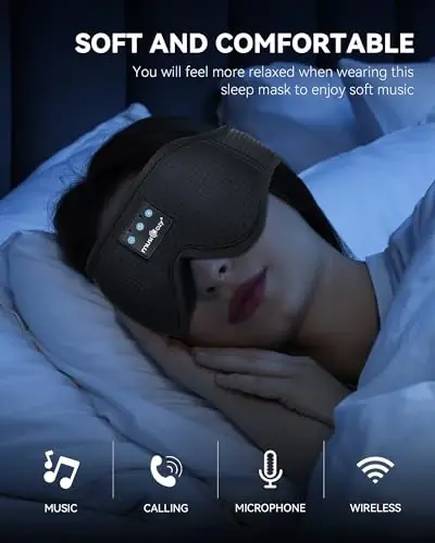 MUSICOZY 3D Bluetooth Sleep Mask with Headphones, Wireless Music Sleep Headband Eye Mask for Side Sleepers, Ideal for Sleeping, Travel, Meditation, Cool Gadgets Unique Gifts - 2