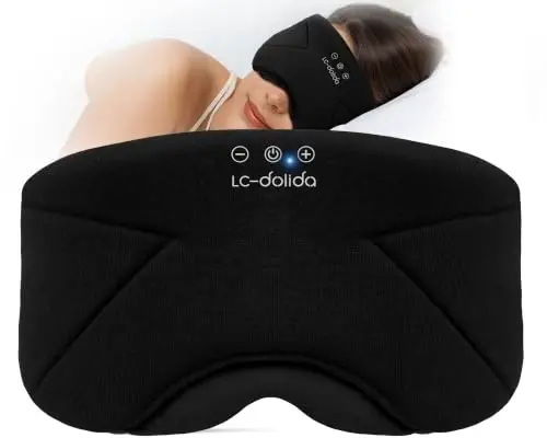 Sleep Mask with Headphones Bluetooth 5.4, LC-dolida Soft Bamboo Cotton Wireless Bluetooth Sleep Mask, Music Sleeping Headphones Cooling & Breathable, Ultra-Thin Stereo Speaker for Side Sleepers 