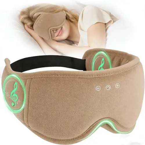 Sleep Mask with Headphones Bluetooth 5.4, LC-dolida Soft Bamboo Cotton Wireless Bluetooth Sleep Mask, Music Sleeping Headphones Cooling & Breathable, Ultra-Thin Stereo Speaker for Side Sleepers 