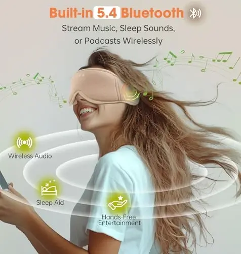 Sleep Mask with Headphones Bluetooth 5.4, LC-dolida Soft Bamboo Cotton Wireless Bluetooth Sleep Mask, Music Sleeping Headphones Cooling & Breathable, Ultra-Thin Stereo Speaker for Side Sleepers - 4