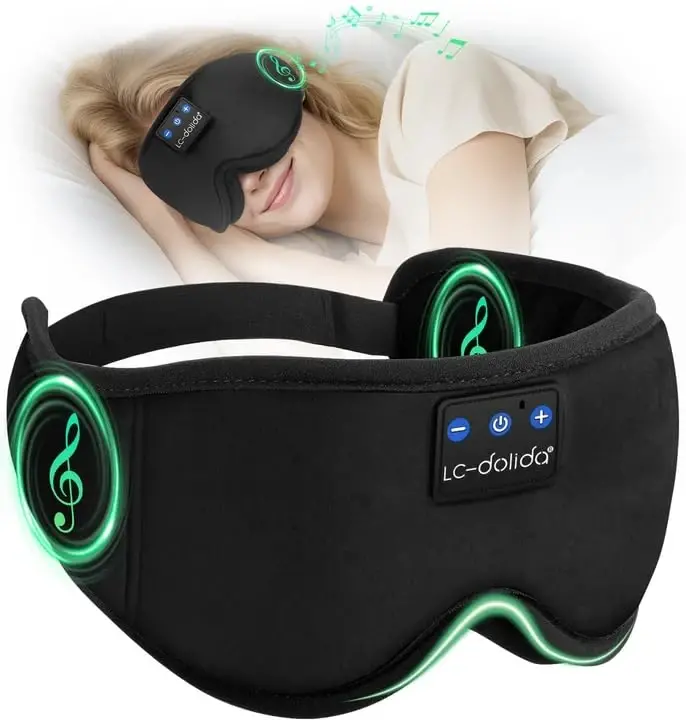 Sleep Mask with Headphones Bluetooth 5.4, LC-dolida Wireless Music Eye Mask for Sleeping Headphones with Soft Silk Cooling Breathable,Ultra-Thin Stereo Speaker for Side Sleepers-Raven - 1