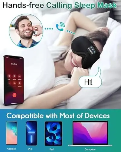 Sleep Mask with Headphones Bluetooth 5.4, LC-dolida Wireless Music Eye Mask for Sleeping Headphones with Soft Silk Cooling Breathable,Ultra-Thin Stereo Speaker for Side Sleepers-Raven - 3