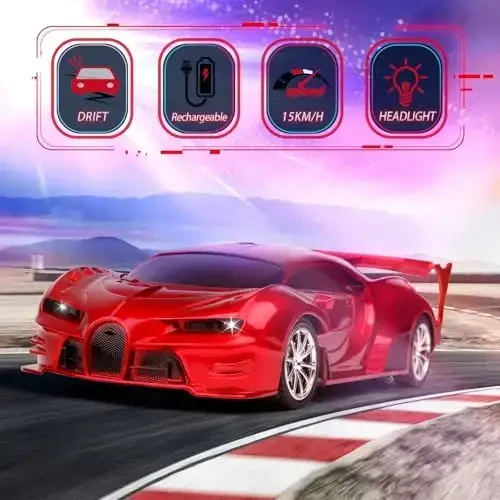 KULARIWORLD Remote Control Car Rechargeable High Speed 1/18 RC Cars Toys for Boys Girls Vehicle Racing Hobby with Headlight Christmas Birthday Gifts for Kids (Red) - 2