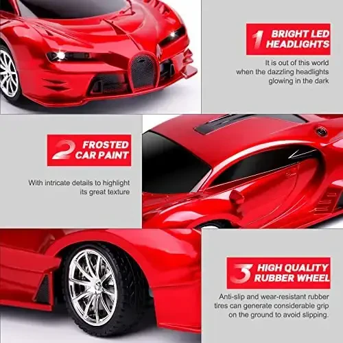 KULARIWORLD Remote Control Car Rechargeable High Speed 1/18 RC Cars Toys for Boys Girls Vehicle Racing Hobby with Headlight Christmas Birthday Gifts for Kids (Red) - 3