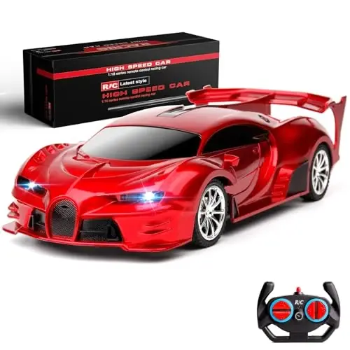 KULARIWORLD Remote Control Car Rechargeable High Speed 1/18 RC Cars Toys for Boys Girls Vehicle Racing Hobby with Headlight Christmas Birthday Gifts for Kids (Red) - 1