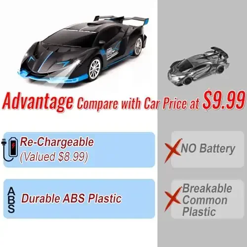 KULARIWORLD Remote Control Car for Boys Fast 1/18 Scale Rechargeable RC Vehicle Cars Toys Xmas Gifts for Kids High Speed with Headlights (Black Blue) 