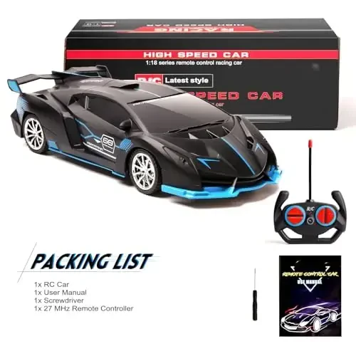 KULARIWORLD Remote Control Car for Boys Fast 1/18 Scale Rechargeable RC Vehicle Cars Toys Xmas Gifts for Kids High Speed with Headlights (Black Blue) - 6