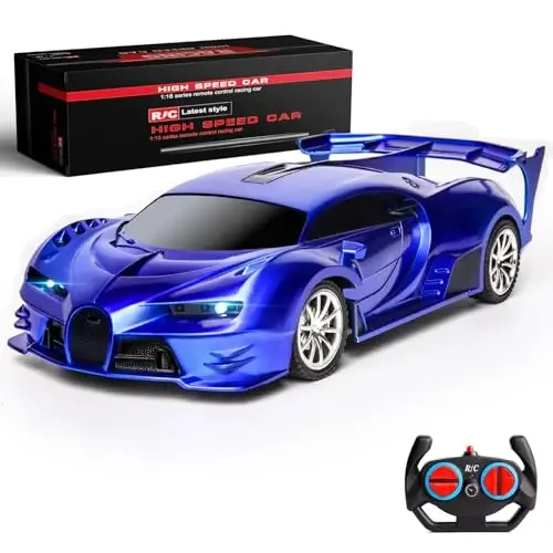 KULARIWORLD Masofadan boshqariladigan mashina 1/18 Yuqori tezlikda RC Cars O'g'il bolalar uchun o'yinchoqlar Qizlar uchun transport vositalari Faralar bilan poyga Xobbisi Bolalar uchun Rojdestvo Tug'ilgan kun sovg'alari (Ko'k) - 2