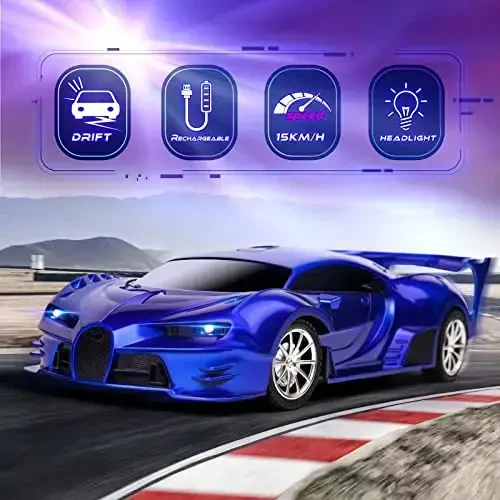 KULARIWORLD Remote Control Car 1/18 High Speed RC Cars Toys for Boys Girls Vehicle Racing Hobby with Headlight Xmas Birthday Gifts for Kids (Blue) - 4