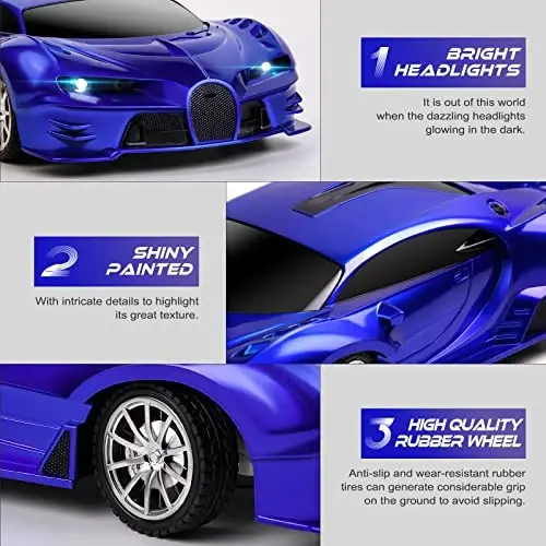 KULARIWORLD Remote Control Car 1/18 High Speed RC Cars Toys for Boys Girls Vehicle Racing Hobby with Headlight Xmas Birthday Gifts for Kids (Blue) - 3