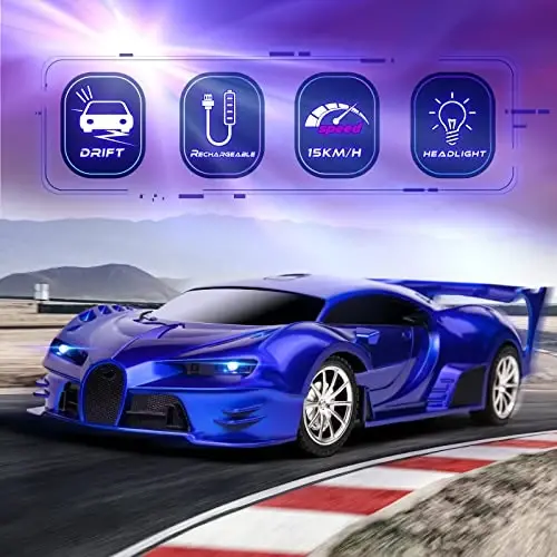KULARIWORLD Remote Control Car 1/18 High Speed RC Cars Toys for Boys Girls Vehicle Racing Hobby with Headlight Xmas Birthday Gifts for Kids (Blue) - 4
