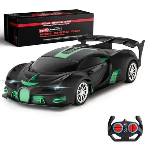 KULARIWORLD Remote Control Car 1/18 High Speed RC Cars Toys for Boys Girls Vehicle Racing Hobby with Headlight Xmas Birthday Gifts for Kids (Green Black) - KULARIWORLD (1)