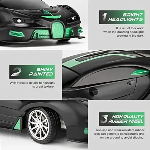 KULARIWORLD Remote Control Car 1/18 High Speed RC Cars Toys for Boys Girls Vehicle Racing Hobby with Headlight Xmas Birthday Gifts for Kids (Green Black) - 3