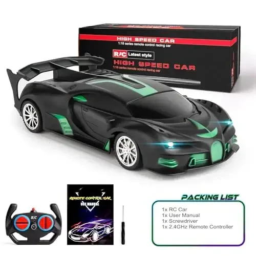 KULARIWORLD Remote Control Car 1/18 High Speed RC Cars Toys for Boys Girls Vehicle Racing Hobby with Headlight Xmas Birthday Gifts for Kids (Green Black) - 5