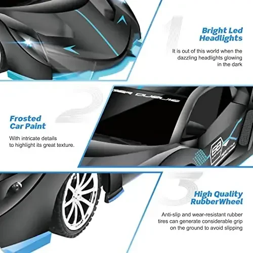 KULARIWORLD Remote Control Car for Boys Fast 1/18 Scale Rechargeable RC Vehicle Cars Toys Xmas Gifts for Kids High Speed with Headlights (Black Blue) - 4