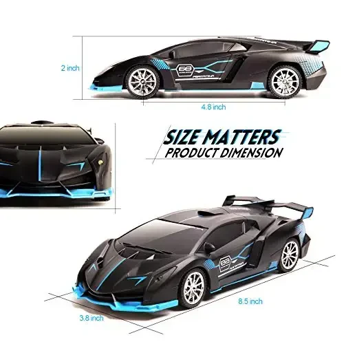 KULARIWORLD Remote Control Car for Boys Fast 1/18 Scale Rechargeable RC Vehicle Cars Toys Xmas Gifts for Kids High Speed with Headlights (Black Blue) - 5