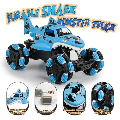 KULARIWORLD Remote Control Shark Monster Truck All-Terrain Toy Remote Control Car Vehicle, 2.4 GHz,1: 14 Scale, Off Road Rechargeable RC Car Kids Toys for Boys and Girls Ages 6 and up - 2