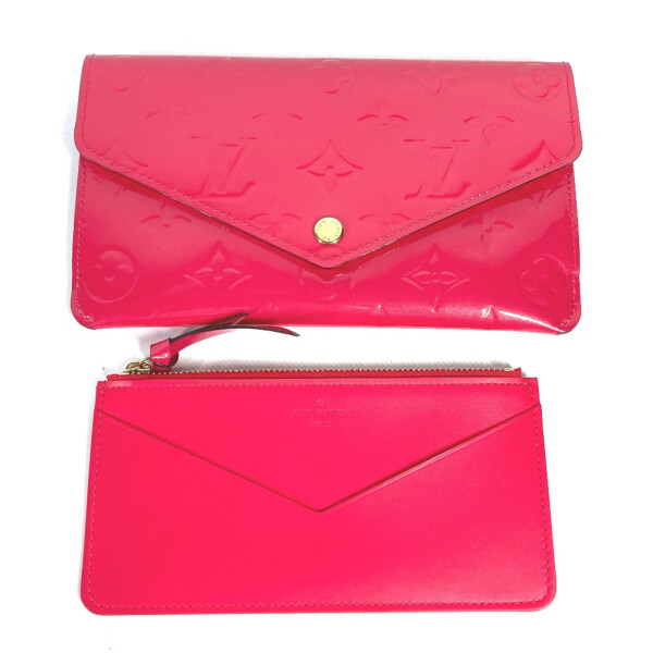 Kullanılmış Louis Vuitton M61689 Monogram Vernis askılı para kesesi ve kartlık dahil uzun cüzdan Koyu pembe pembe (İyi) - 1