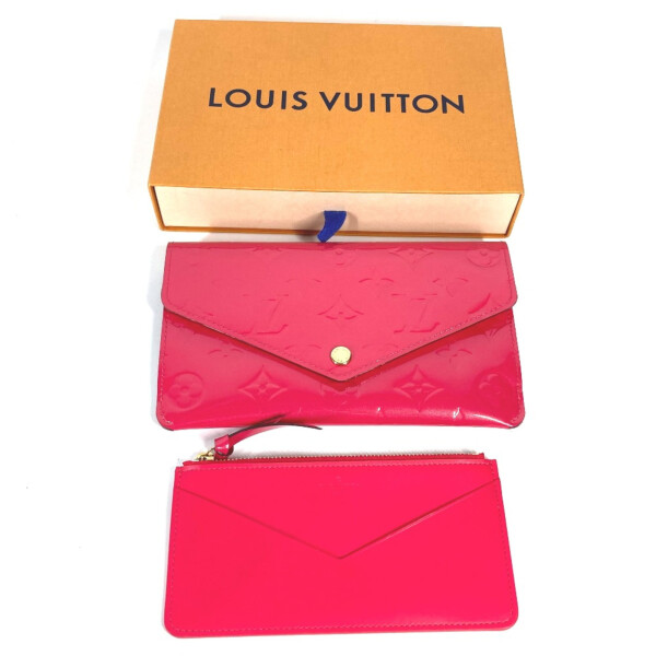 Kullanılmış Louis Vuitton M61689 Monogram Vernis askılı para kesesi ve kartlık dahil uzun cüzdan Koyu pembe pembe (İyi) - 2