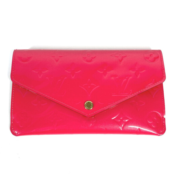 Kullanılmış Louis Vuitton M61689 Monogram Vernis askılı para kesesi ve kartlık dahil uzun cüzdan Koyu pembe pembe (İyi) - 6