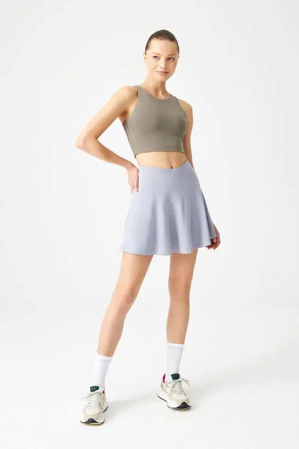 Kulrang 2 qavatli burmali tennis yubkasi - Sport yubka Tennis Skirt2 - 1