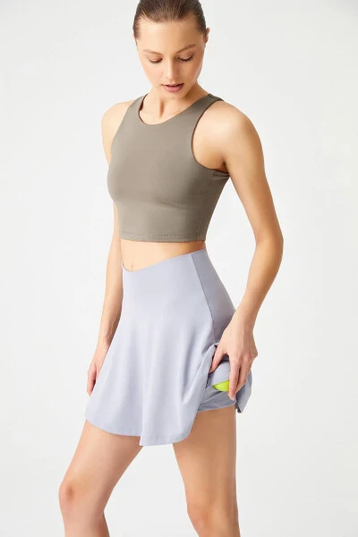 Kulrang 2 qavatli burmali tennis yubkasi - Sport yubka Tennis Skirt2 - 3