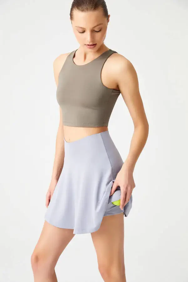 Kulrang 2 qavatli burmali tennis yubkasi - Sport yubka Tennis Skirt2 - 3