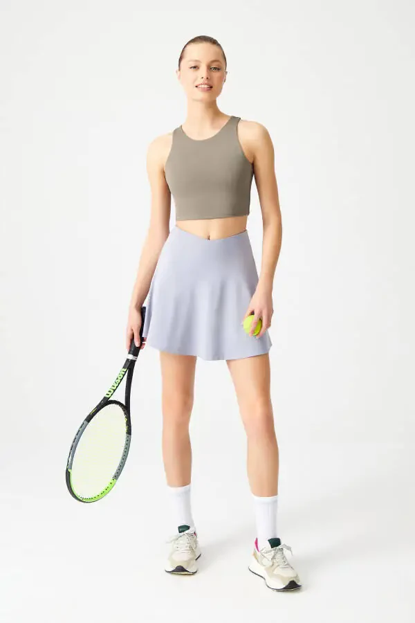 Kulrang 2 qavatli burmali tennis yubkasi - Sport yubka Tennis Skirt2 - 7