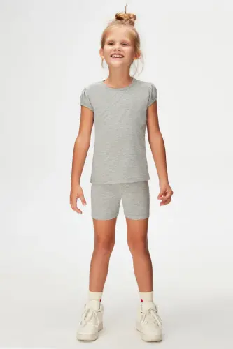 Kulrang Basic qizlar uchun nol yoqali tarvuz yengli futbolka - COOL GRAY - LOVETTI (1)