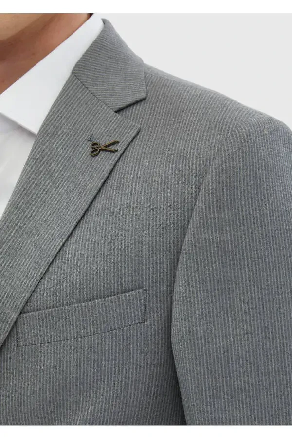 Kulrang chiziqli Zeroweight Slim Fit 100% jun kostyum - 4